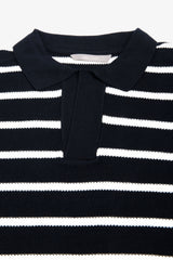 Polo in maglia collo aperto a righe blu-Dan John