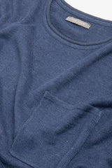 T-shirt in maglia misto lino con taschino indaco-Dan John