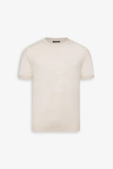 T-shirt in maglia misto lino panna-Dan John