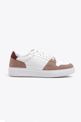 Beige perforated bi-material sneakers
