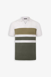 Green color block knitted polo shirt