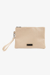 Beige woven clutch bag