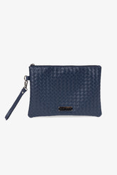 Blue woven clutch bag
