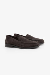 Dark brown suede college moccasin