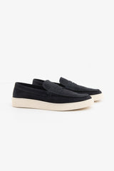 Blue snapdragon suede moccasin