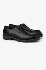 Black leather engineer shoe