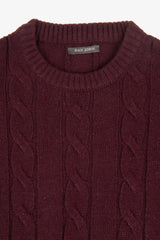 Burgundy braid and rib crew neck sweater
