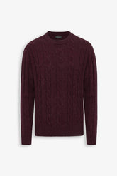 Burgundy braid and rib crew neck sweater