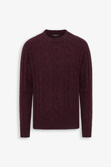 Burgundy braid and rib crew neck sweater