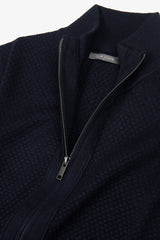 Blue diamond stitch full zip sweater