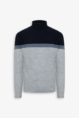 Fine striped gray turtleneck sweater