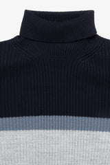 Fine striped gray turtleneck sweater