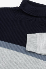 Fine striped gray turtleneck sweater