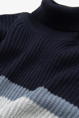Fine striped gray turtleneck sweater