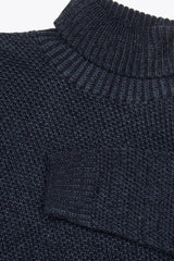 Two-tone blue textured turtleneck sweater