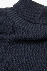 Two-tone blue textured turtleneck sweater