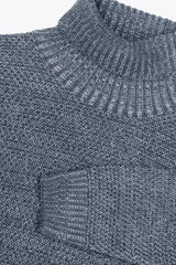 Two-tone light blue textured turtleneck sweater