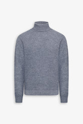 Two-tone light blue woven turtleneck sweater