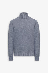 Two-tone light blue textured turtleneck sweater