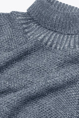 Two-tone light blue textured turtleneck sweater