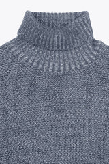 Two-tone light blue textured turtleneck sweater