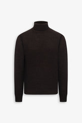 Brown two-tone woven turtleneck sweater