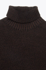 Brown two-tone textured turtleneck sweater