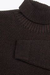 Brown two-tone textured turtleneck sweater