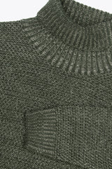 Green two-tone woven turtleneck sweater