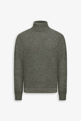 Green two-tone woven turtleneck sweater