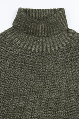 Green two-tone woven turtleneck sweater
