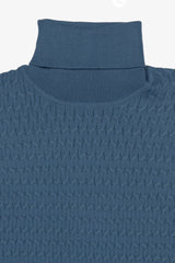 Light blue cable knit turtleneck sweater