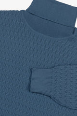 Light blue cable knit turtleneck sweater