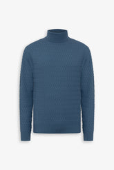 Light blue cable knit turtleneck sweater