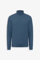 Light blue cable knit turtleneck sweater