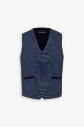Double-breasted vest in houndstooth knit in aviation