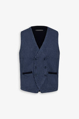 Double-breasted vest in houndstooth knit in aviation
