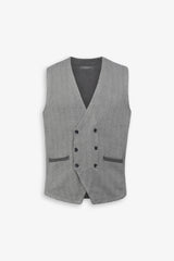 Grey herringbone double-breasted vest