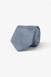 Blue geometric micro-pattern tie