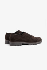 Dark brown suede derby shoe