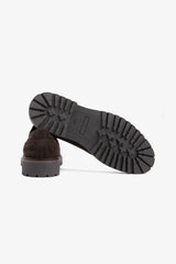 Dark brown suede derby shoe