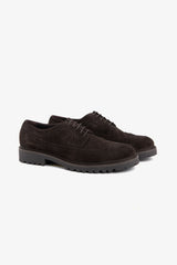 Dark brown suede derby shoe