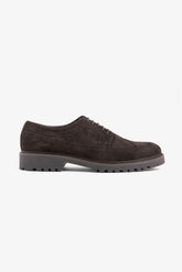 Dark brown suede derby shoe