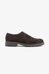Dark brown suede derby shoe