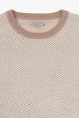 Beige two-tone rice grain crew-neck sweater