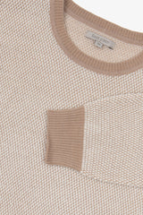 Beige two-tone rice grain crew-neck sweater