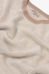 Beige two-tone rice grain crew-neck sweater