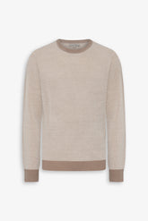 Beige two-tone rice grain crew-neck sweater