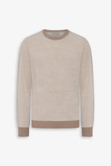 Beige two-tone rice grain crew-neck sweater