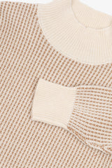 Cream two-tone volcano stitch neck sweater